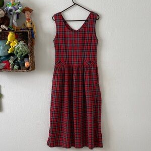 Vintage Lanz Originals Red/Black Plaid Cotton Jumper. Made in USA. Size 10.